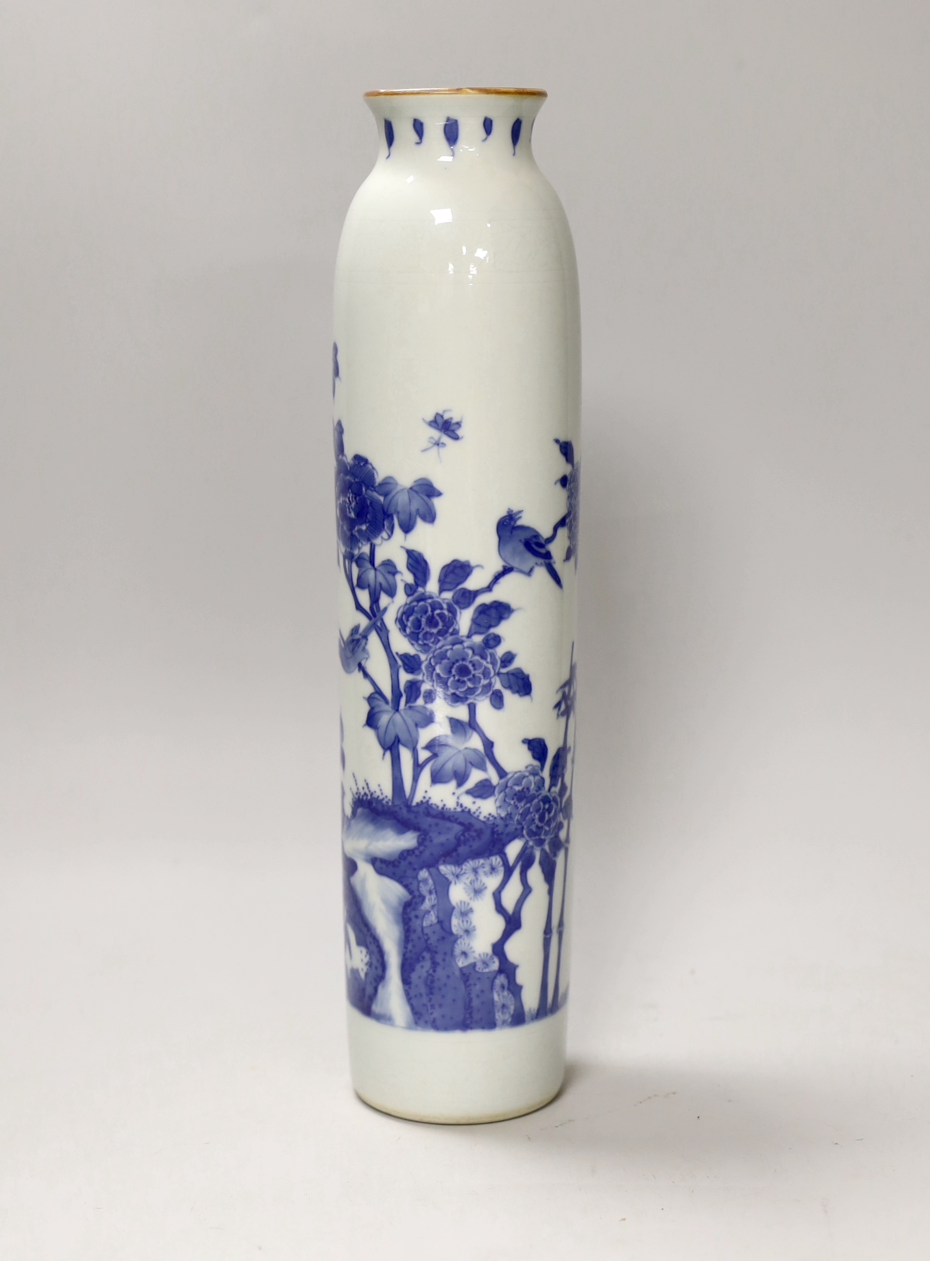 A Chinese blue and white sleeve vase, 33cm